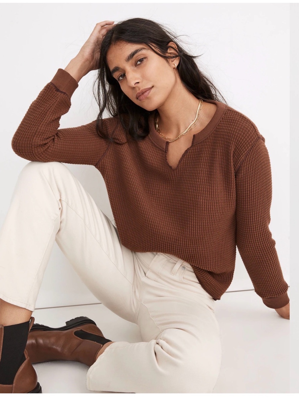 Madewell Waffle-Knit Thermal Top – Size Small